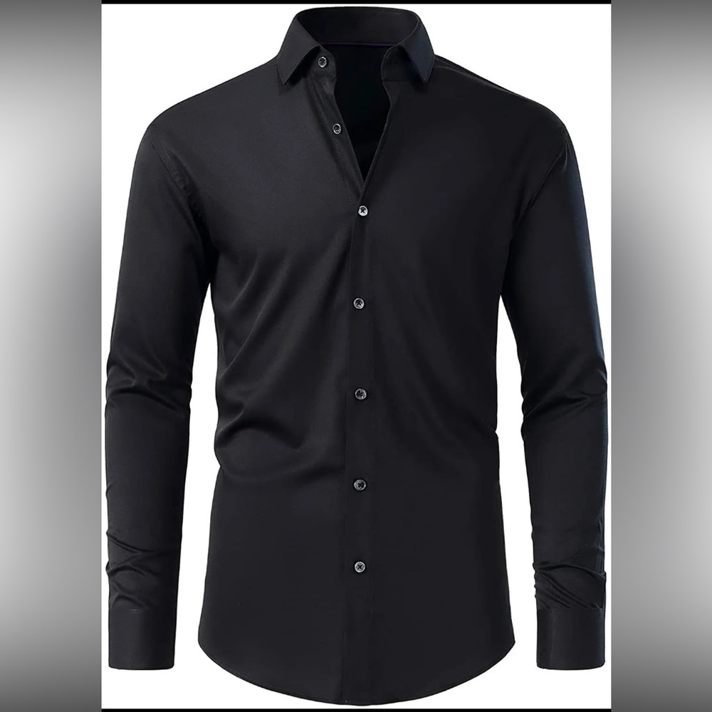Gollnwe Slim Fit French Cuff Stretch Bamboo Mens Dress Shirt SZ LARGE BLK